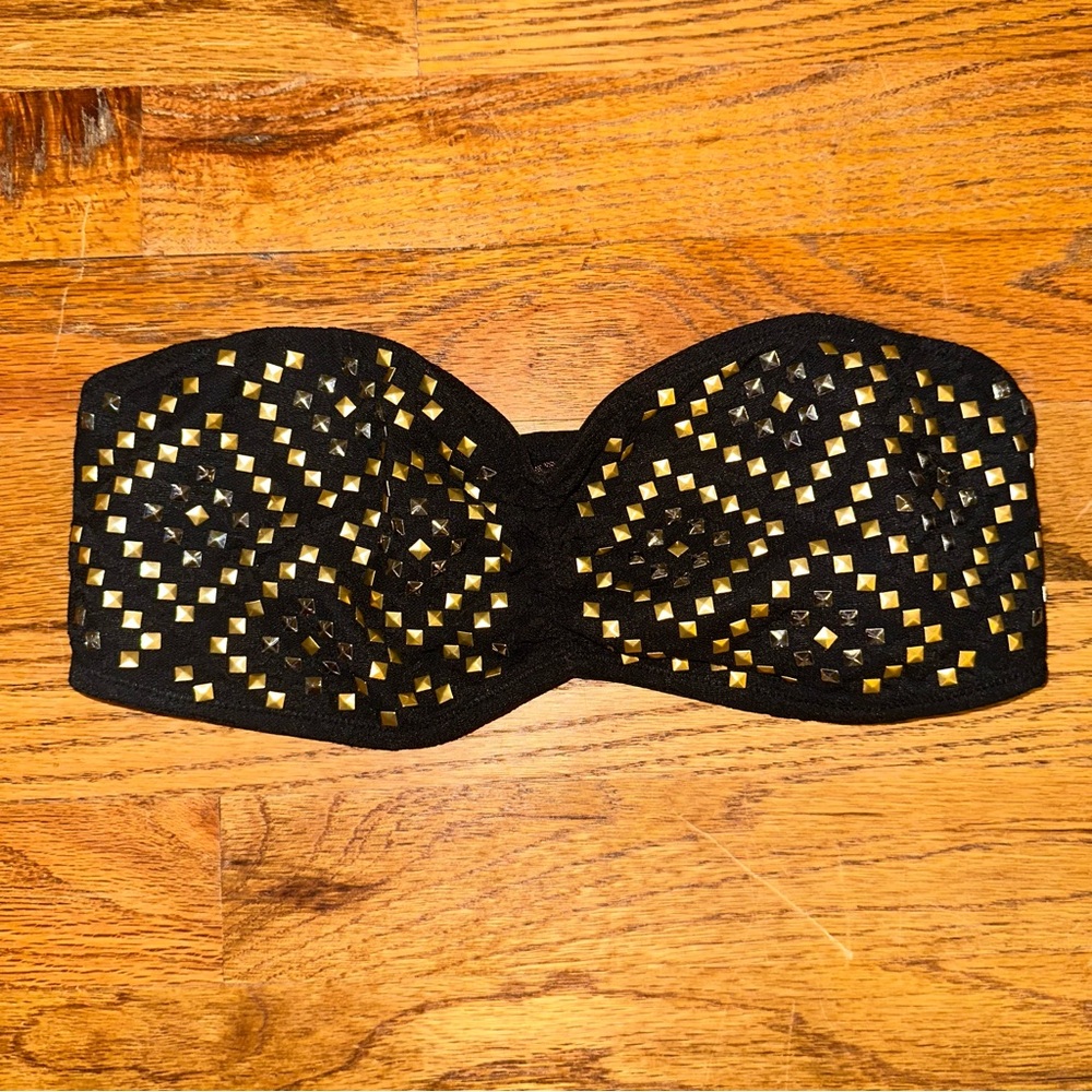 Victoria’s Secret PINK Strapless Black Bandeau Bra w Gold Stud Accent Sz S NWOT
